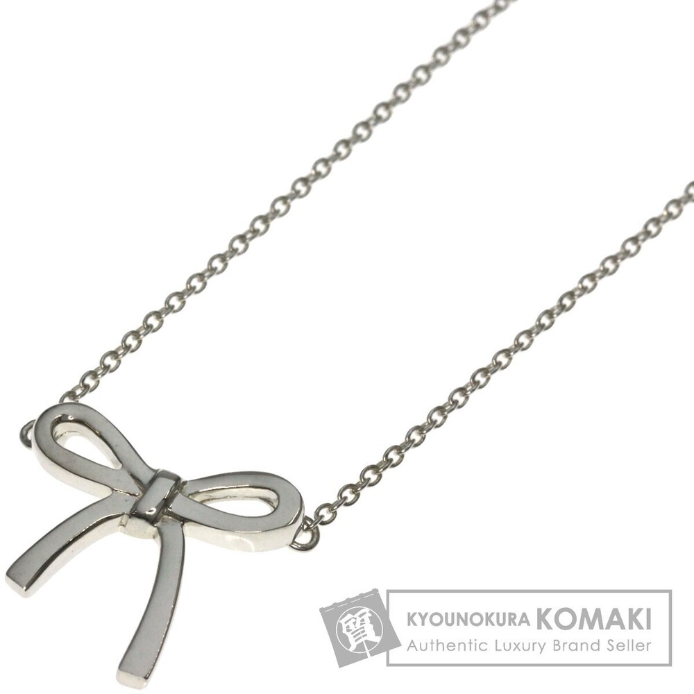 Tiffany Co bow ribbon necklace silver